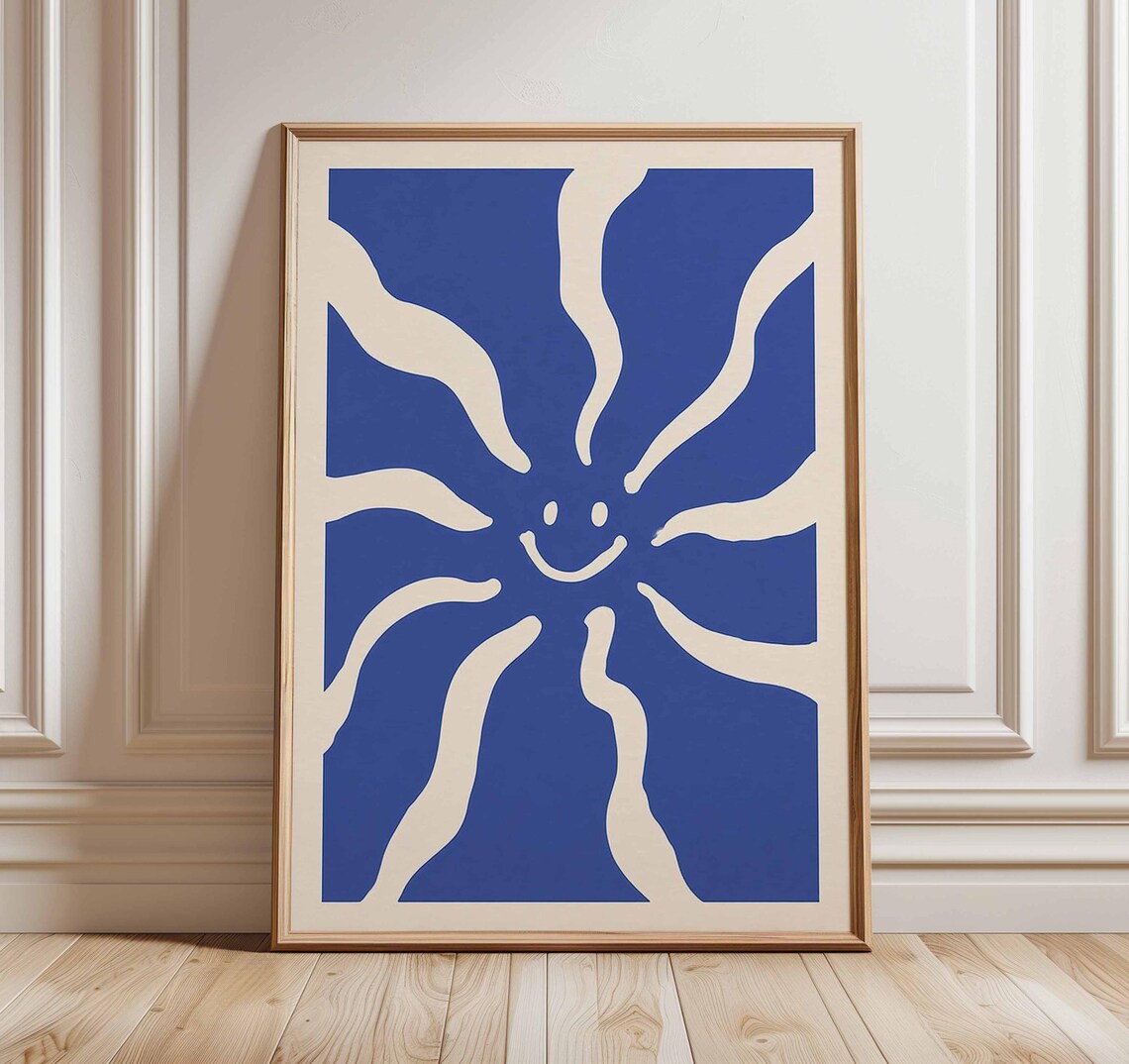 Smiley Sun Minimalist Poster, Modern Abstract Sunshine