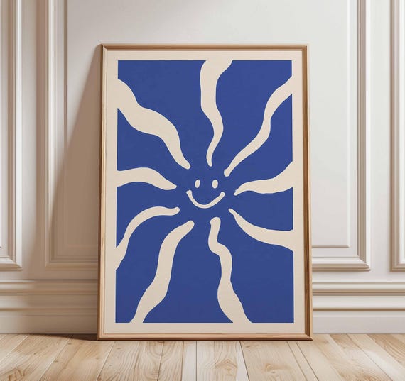 Smiley Sun Minimalist Poster, Modern Abstract Sunshine