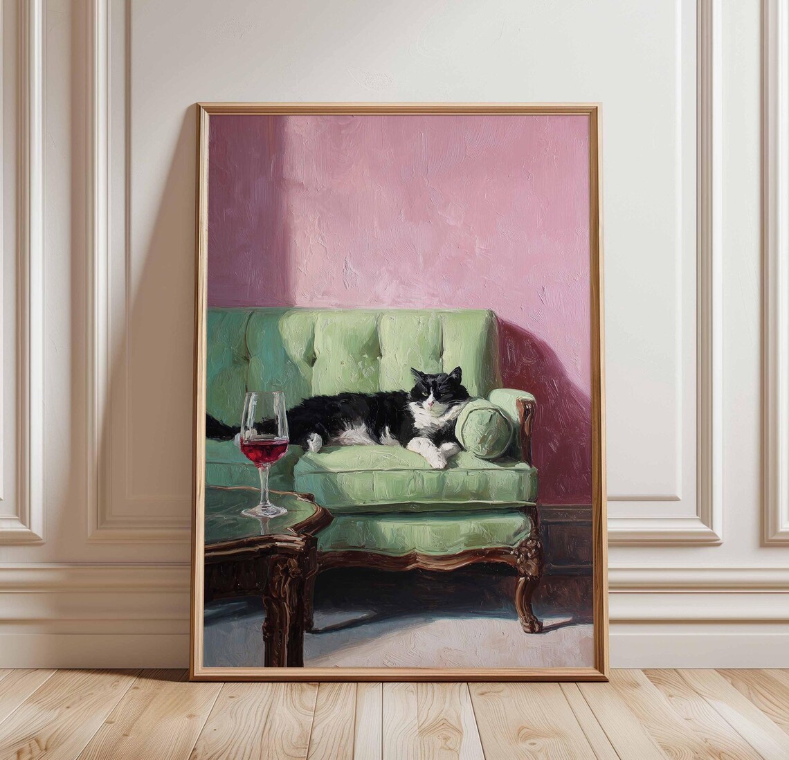 Cat On Sofa Vintage Lounge Scene Art Print