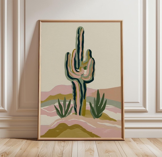 Saguaro Cactus Abstract Desert Pastel Southwestern Landscape Wall Art