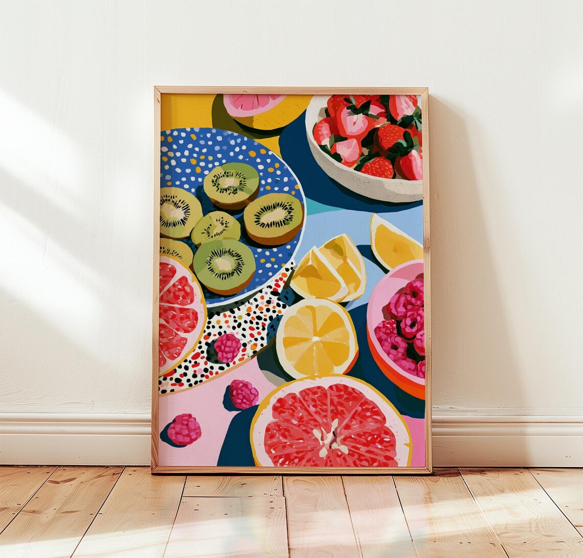 Fruit Still Life Folk Art, Kitchen Decor