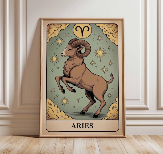 Aries Zodiac Sign Ram Art Print Poster Mystical Illustration Astrology Wall Decor Unique Spiritual Gift