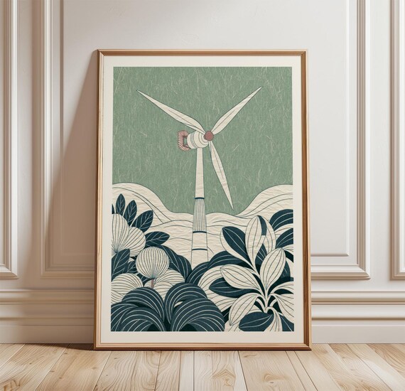 Wind Turbine, Green Landscape Art Print