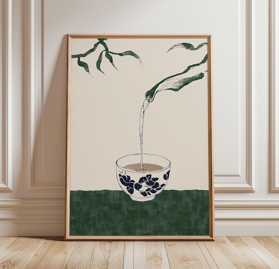 Tea Pouring Poster, Minimal Asian Kitchen Decor