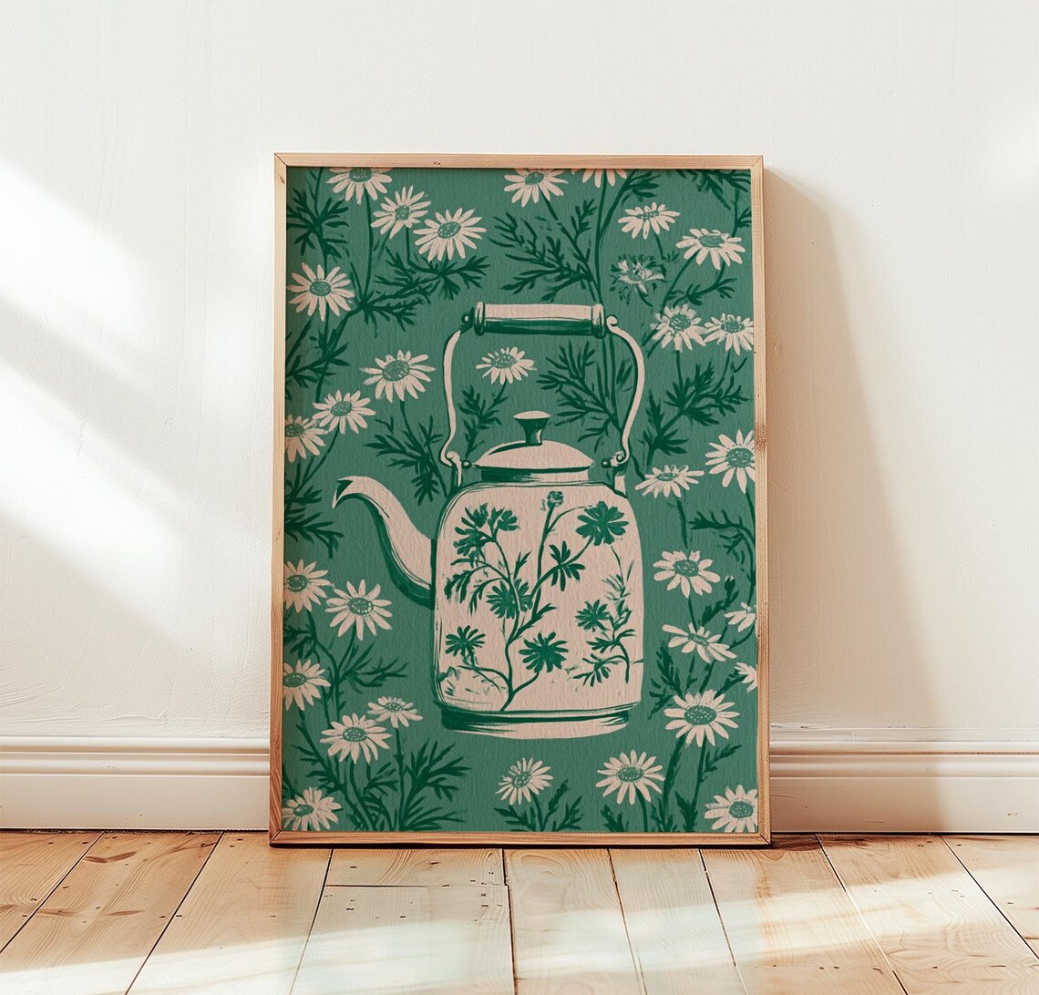 Botanical Teapot Vintage Chamomile Art Print