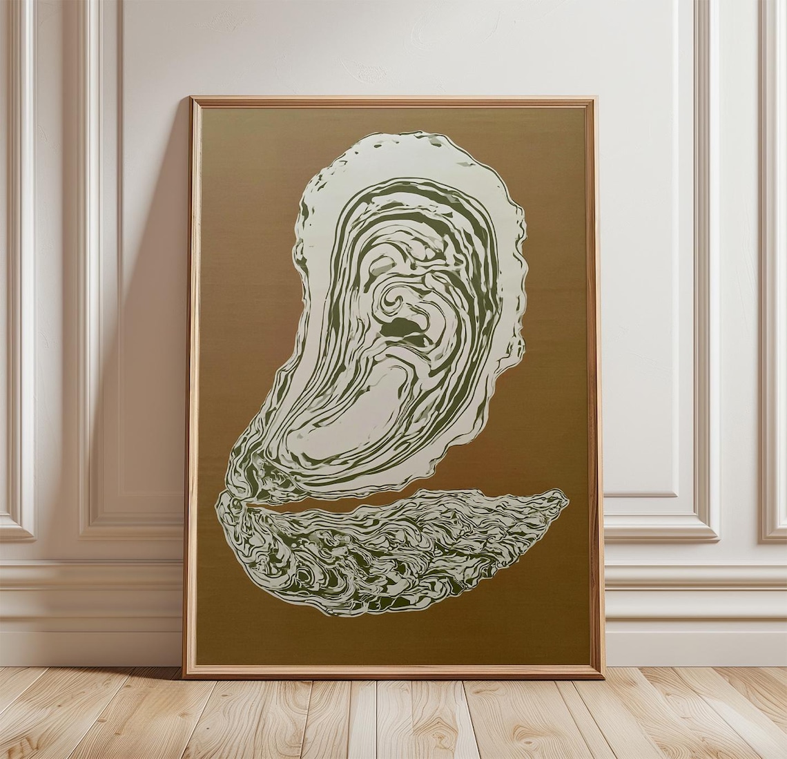 Pearl Oyster Poster, Neutral Monoprint Coastal Art