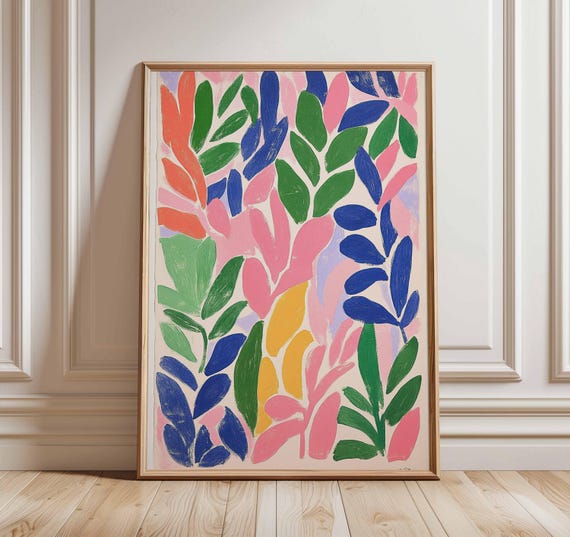 Colorful Abstract Leaf Poster Print Modern Botanical Wall Art Vibrant Mid Century Inspired Plant Illustration For Home Decor