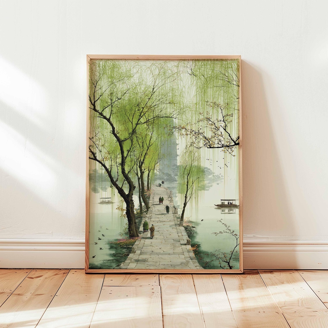 Chinese Riverside Path Willow Tree Landscape Art Print