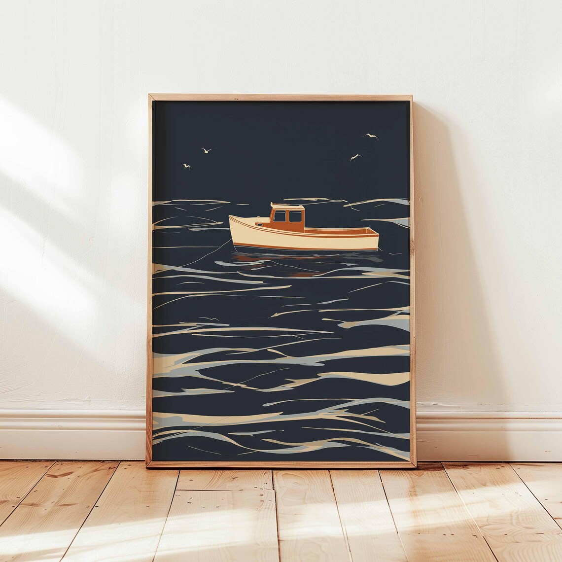 Minimalist Boat Wall Art, Modern Nautical Ocean Print