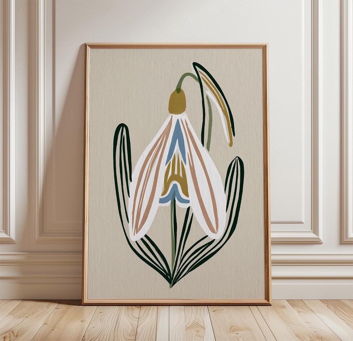 Snowdrop Flower Poster, Minimalist Floral Art Print