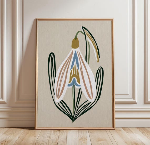Snowdrop Flower Poster, Minimalist Floral Art Print