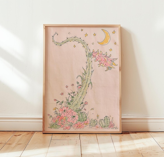 Pink Cactus Celestial Botanical Art Print