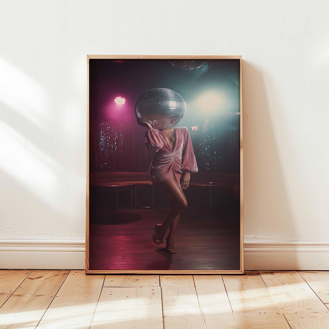 Disco Ball Head Club Nightlife Photography Poster Retro Party Girl
