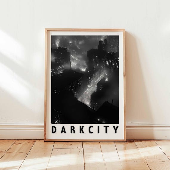Dark City Noir Poster Print Moody Urban Cityscape Wall Art Black And White Photography Modern Minimalist Decor