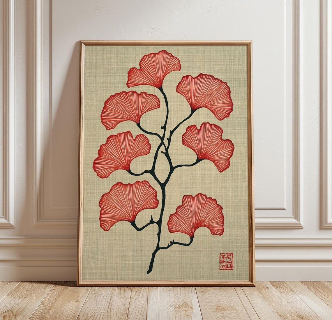 Ginkgo Leaf Botanical Poster, Minimal Nature Illustration