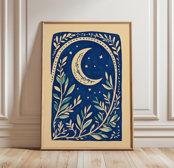 Crescent Moon Poster, Celestial Boho Mystic Decor