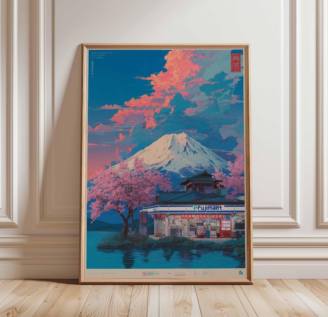 Mount Fuji Japanese Sunset Art Print, Cherry Blossom View