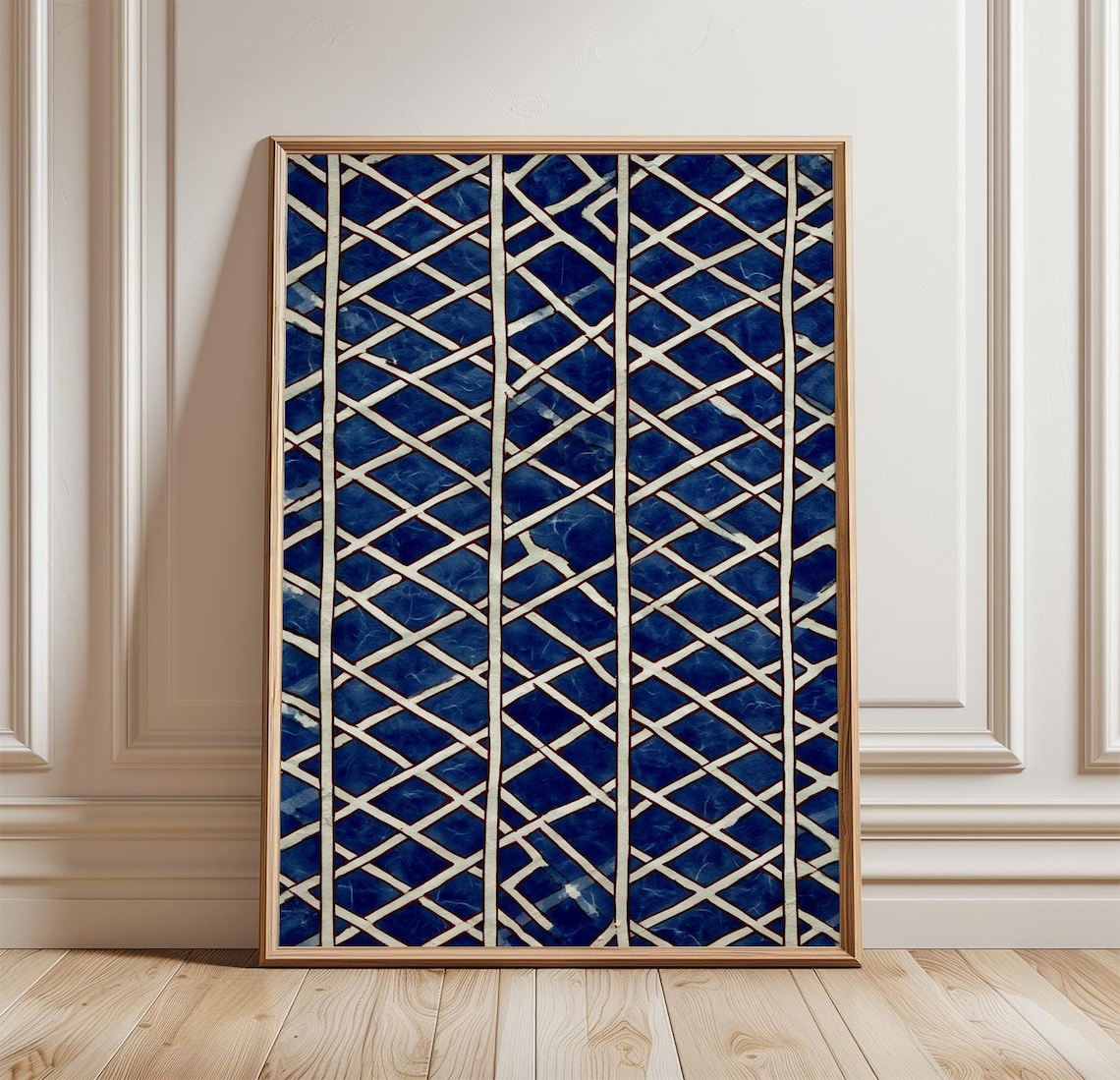 Blue Lattice Poster, Cyanotype Geometric Abstract