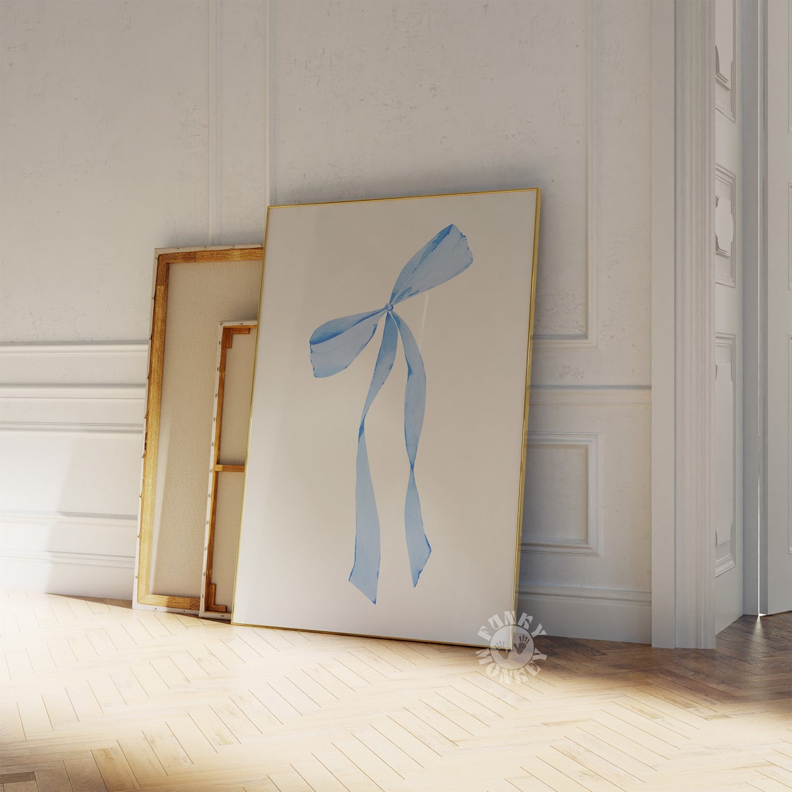 Pale Blue Satin Bow Watercolor Minimalist Coquette Room Wall Art