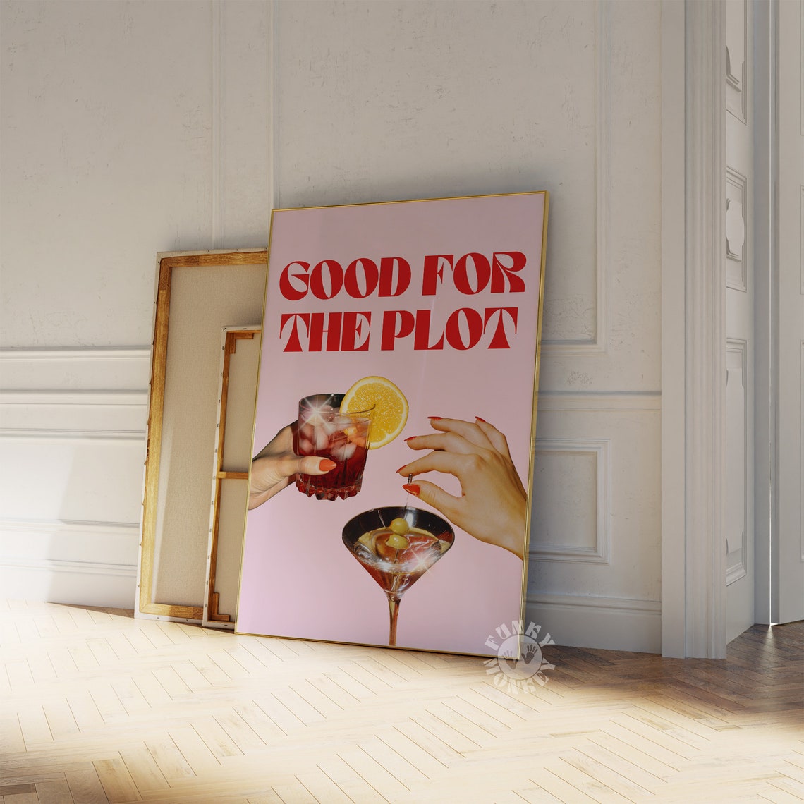 Good For The Plot Retro Cocktail Bar Cart Trendy Pink Poster