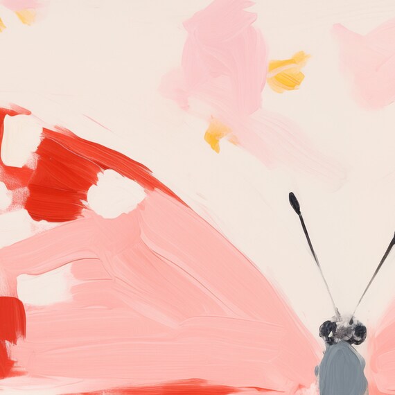 Pink Butterfly Watercolor Close-Up Delicate Nursery Room Print Art