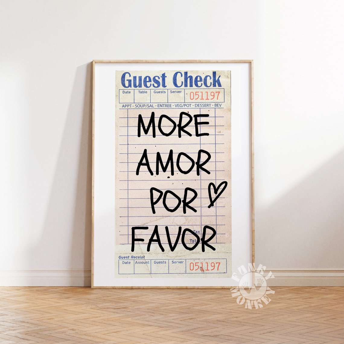 More Amor Por Favor Guest Check Retro Handwritten Typography Poster