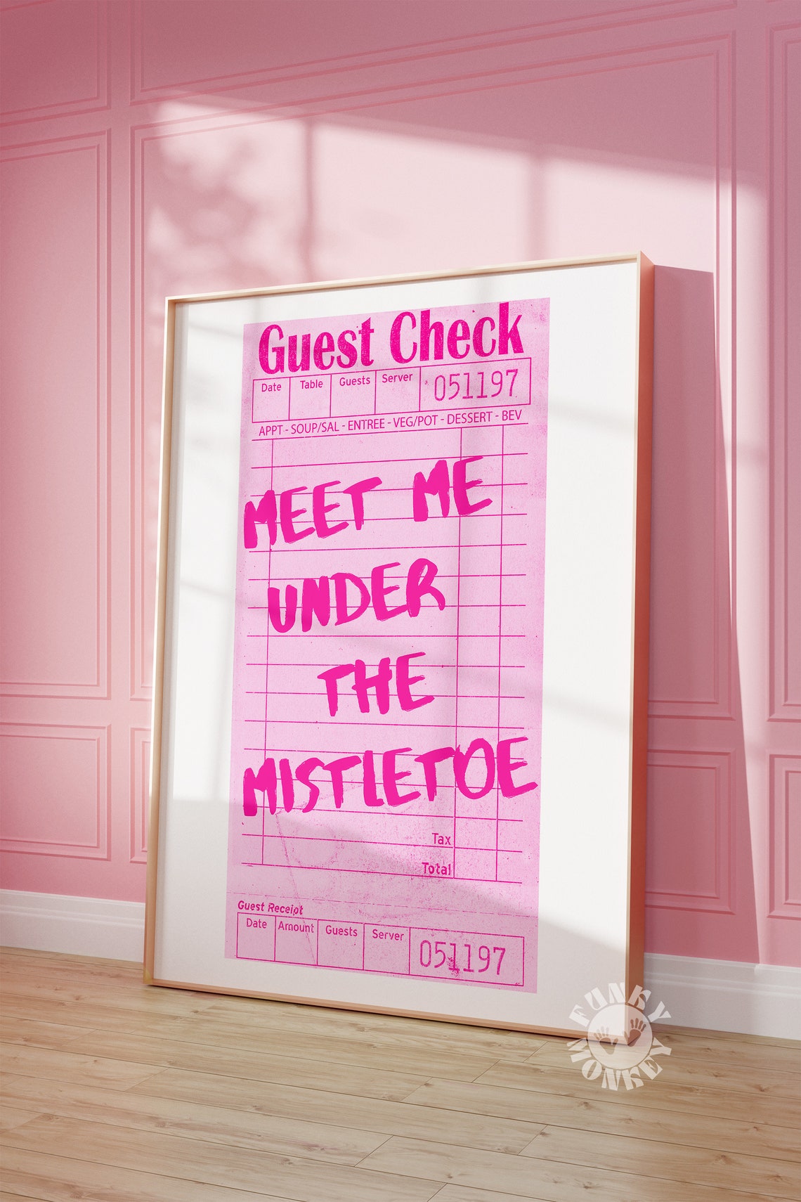 Meet Me Under The Mistletoe Pink Christmas Guest Check Poster