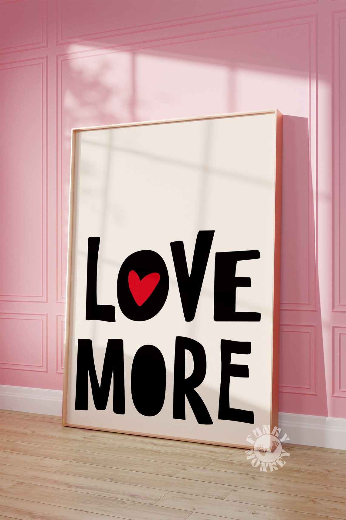 Love More Black Retro Typography Red Heart Minimalist Poster