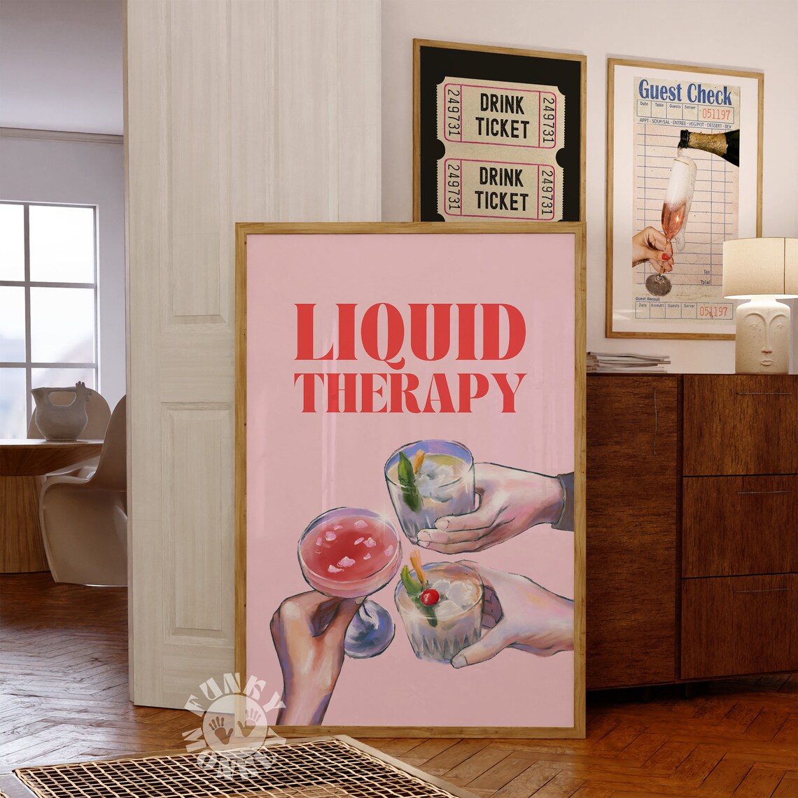 Liquid Therapy Pink Cocktail Illustration Bar Cart Art Poster