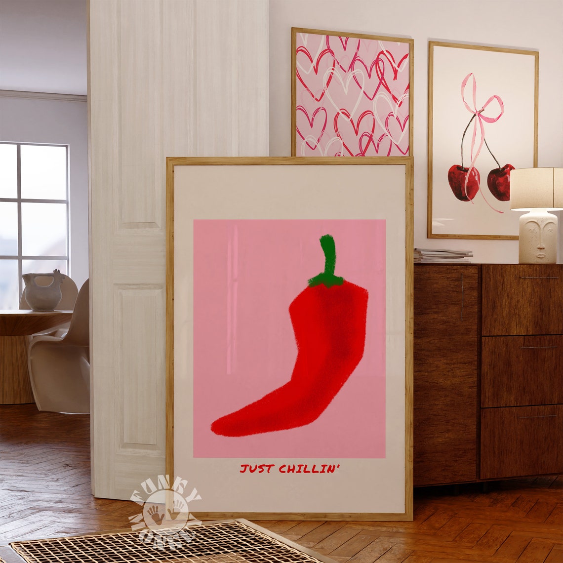 Just Chillin' Red Chili Pepper Retro Kitchen Quote Fun Pun Poster
