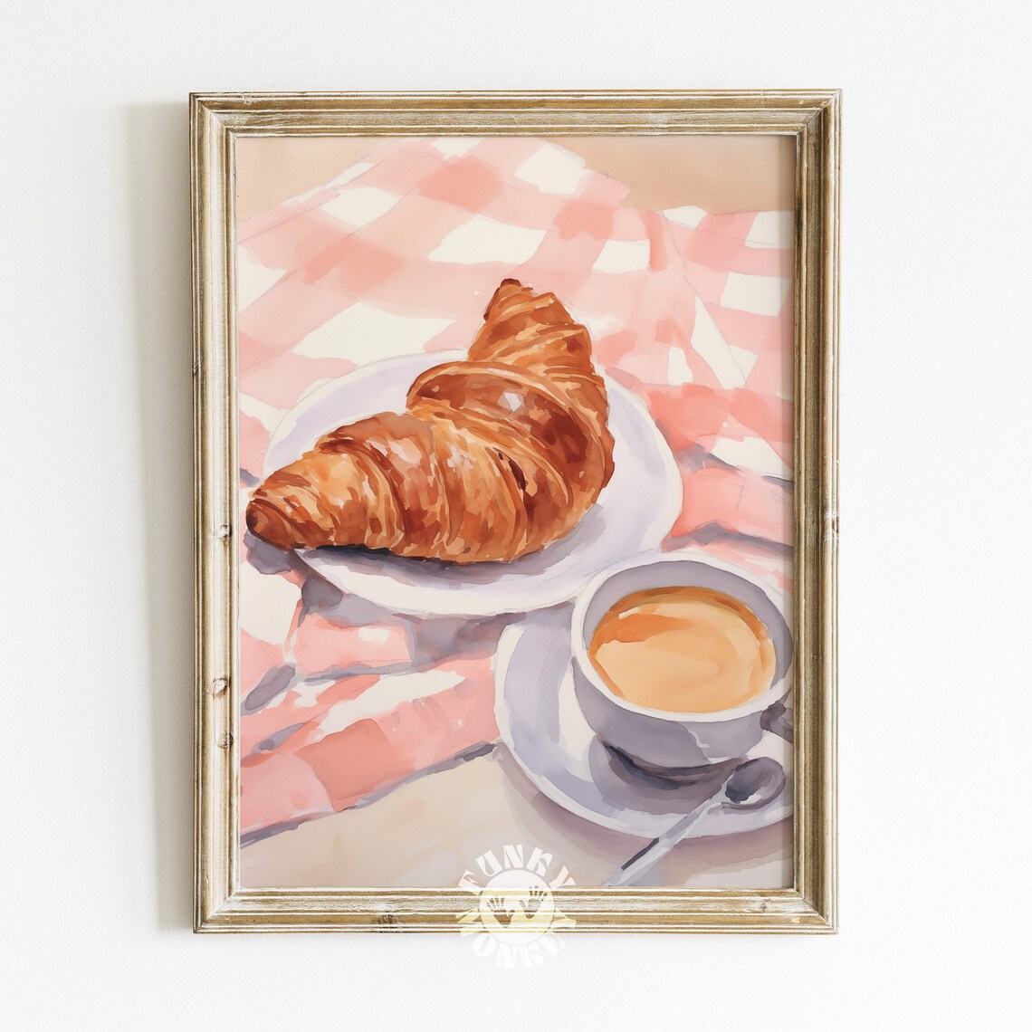 Buttery Croissant Coffee Watercolor Pink French Morning Cafe Poster