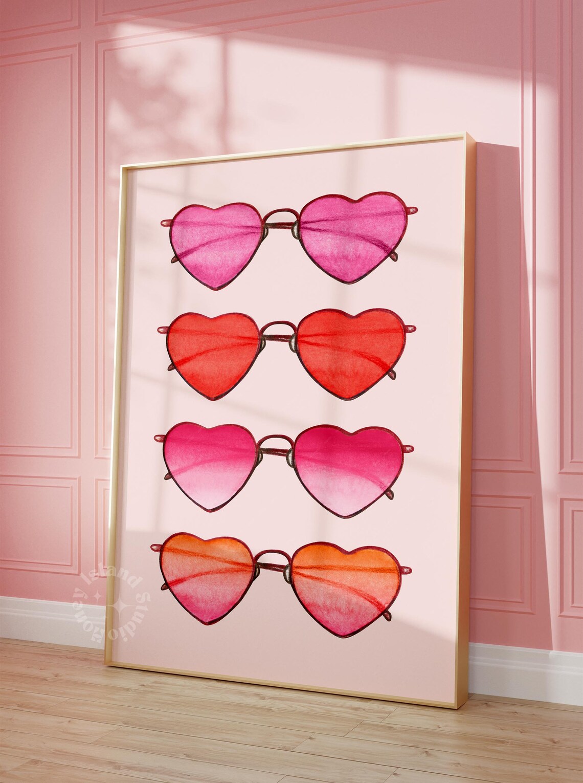 Pink Heart Shaped Sunglasses Retro Trendy Girly Wall Art Decor