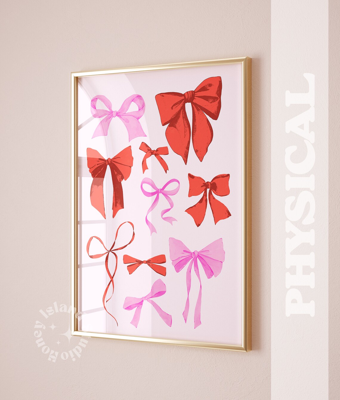 Pink And Red Ribbon Bows Coquette Preppy Dorm Bedroom Decor Wall Art