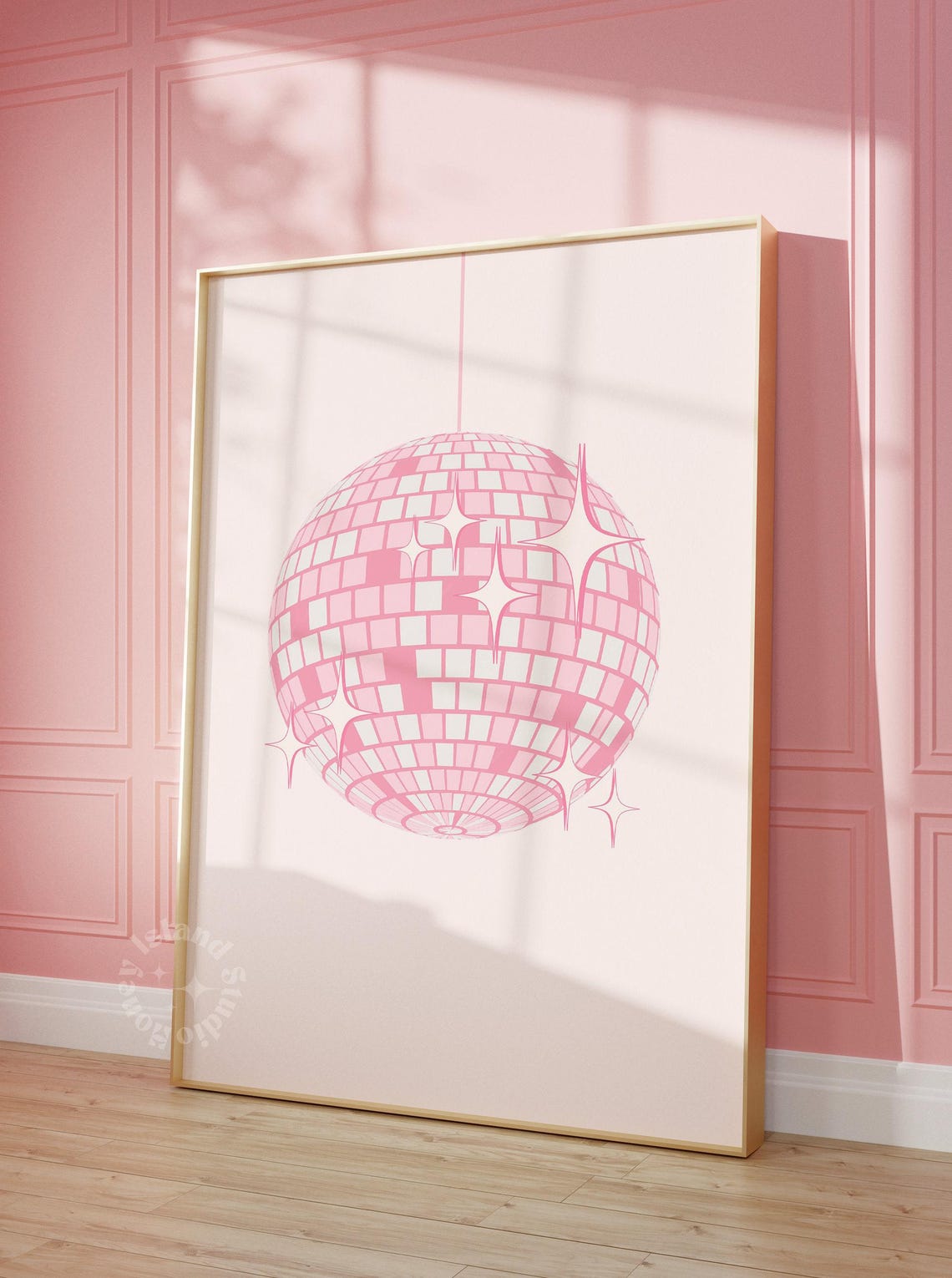 Minimalist Pink Disco Ball Sparkles Girly Dorm Decor Art Poster