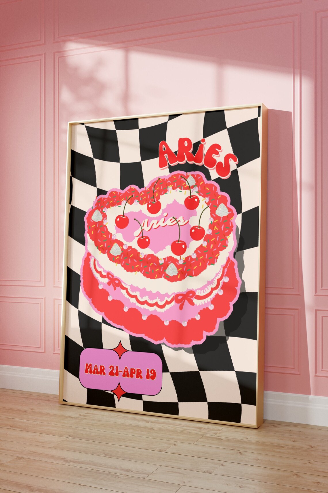 Aries Zodiac Cake Print, Retro Vintage Art Print