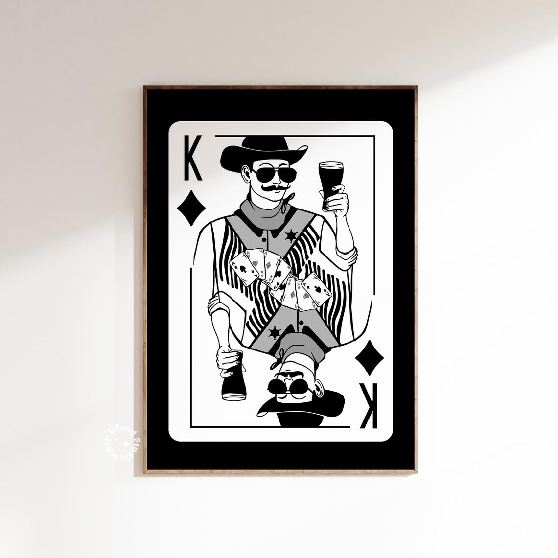 Cowboy King of Diamonds Playing Card Black and White Western Poster