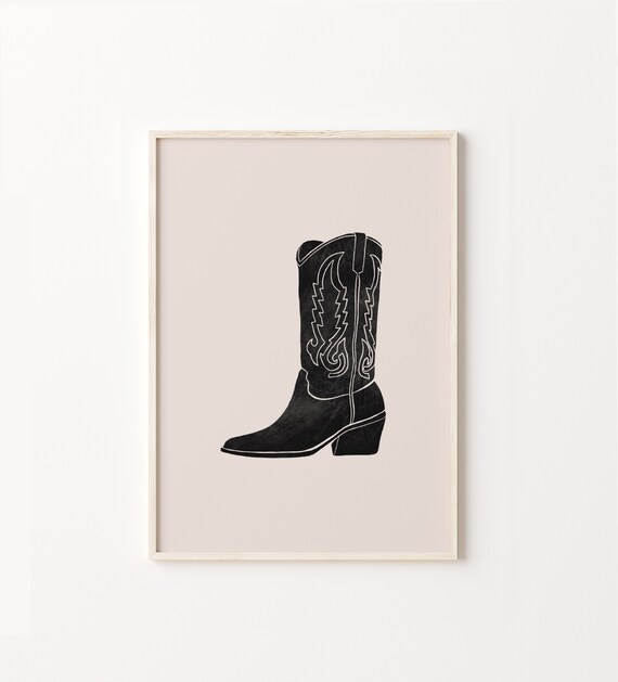 Black Cowboy Boot Boho Western Art Print