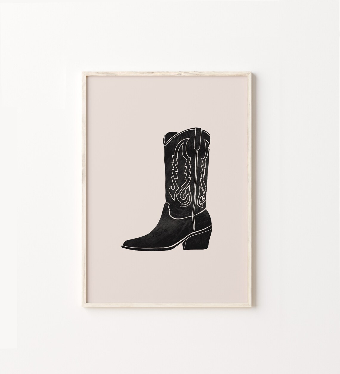 Black Cowboy Boot Boho Western Art Print