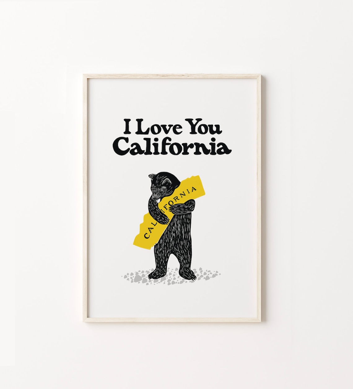 Bear Hug Yellow Illustration Art Print, Living Room Decor