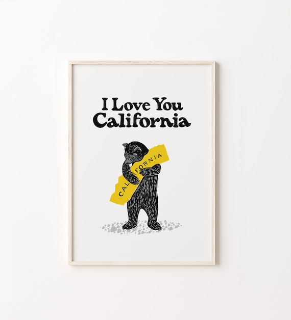 Bear Hug Yellow Illustration Art Print, Living Room Decor