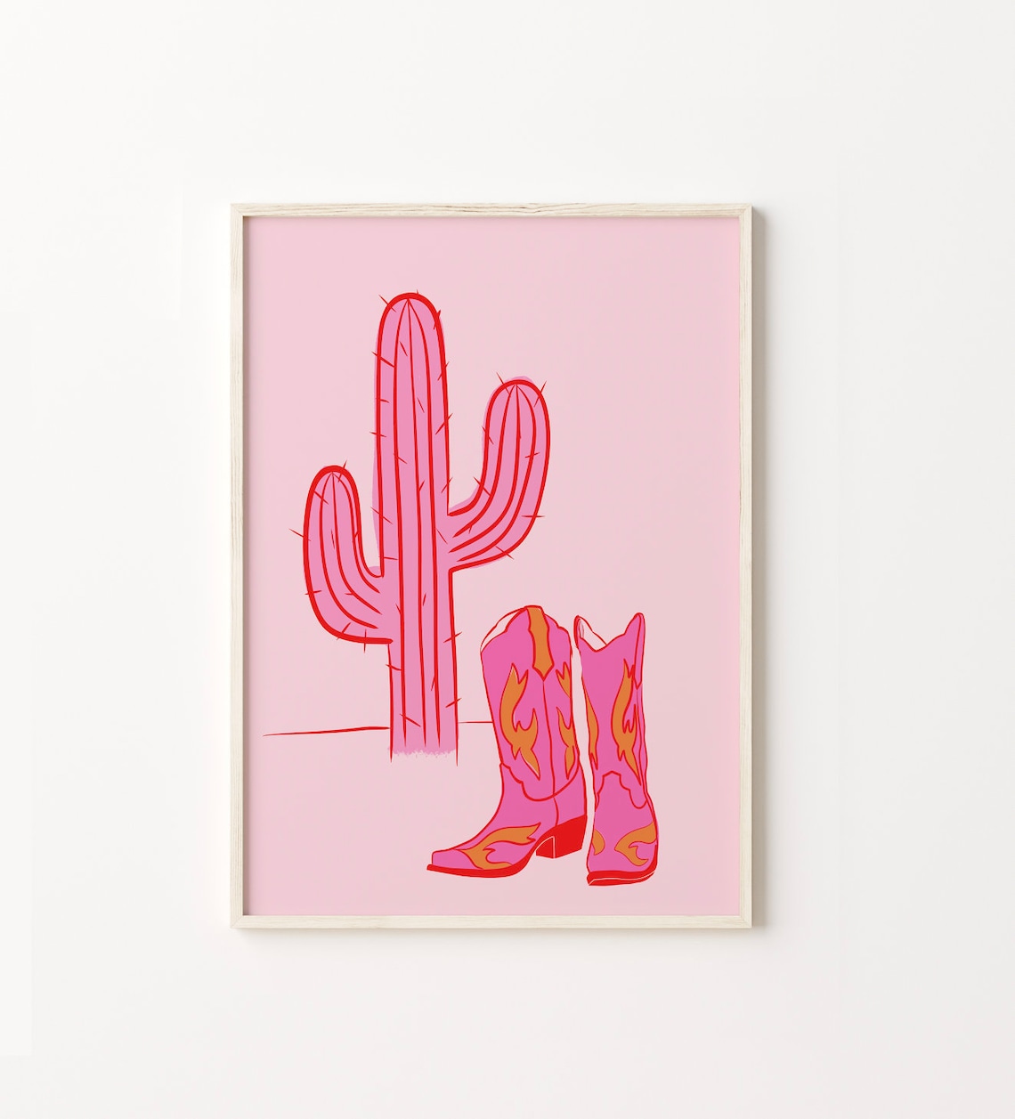 Pink Cactus Art Print, Desert Succulents Cowgirl