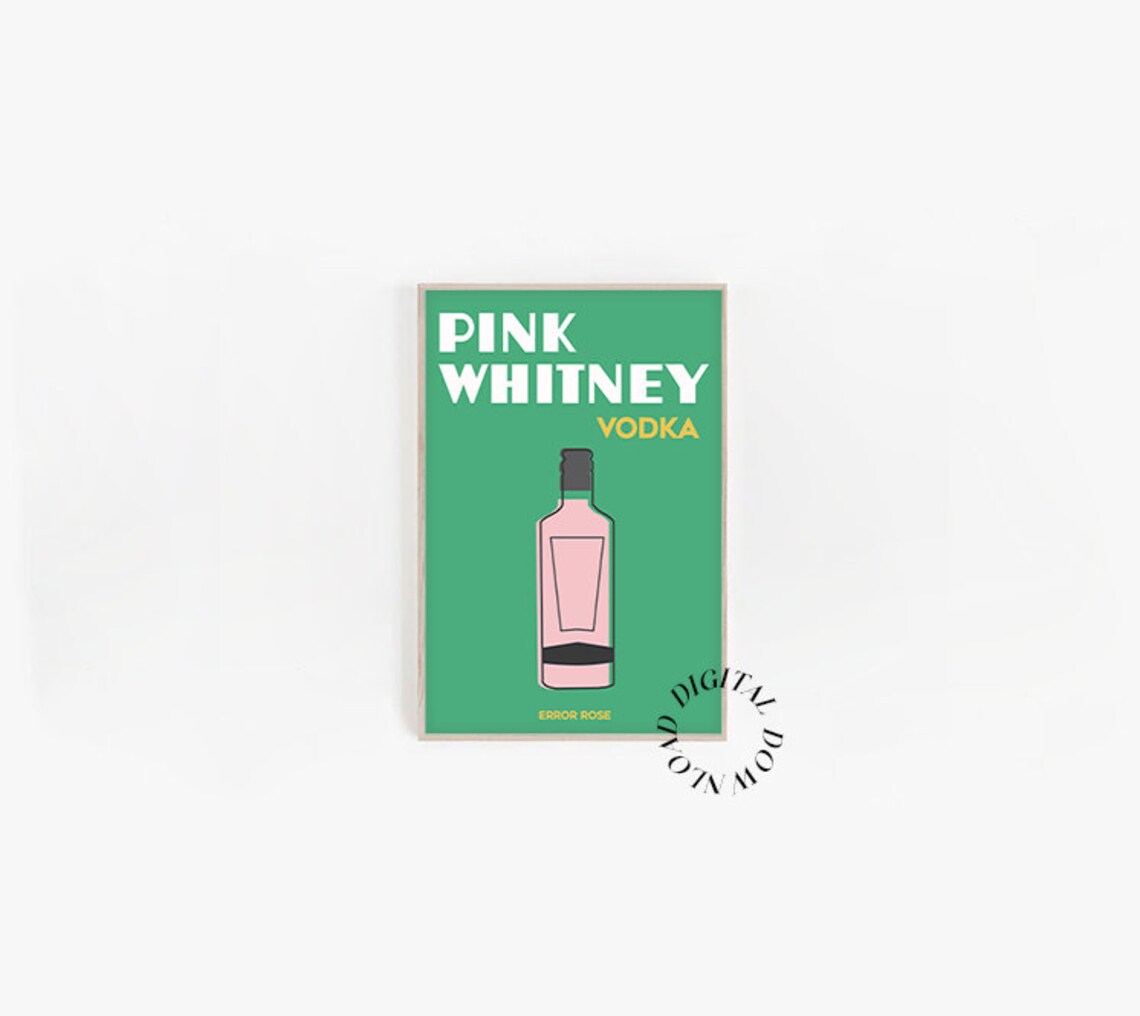Pink Whitney Vodka Bottle Bold Green Bar Cart Retro Drink Print