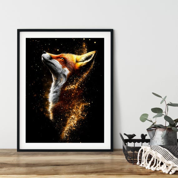 Golden Fox Orange Wildlife Hyperrealistic Style Wall Art Various Sizes Instant Ai Home Decor Cute