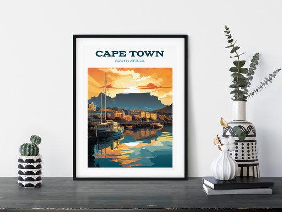 Cape Town South Africa Table Mountain Retro Travel Poster Wall Art Various Sizes Instant Ai Gen