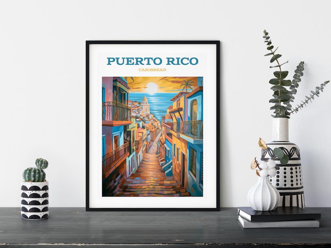 Puerto Rico Caribbean Retro Travel Poster