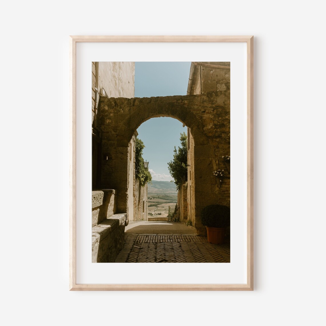 Pienza Tuscany Stone Arch Alley Rolling Hills Italy Village Poster