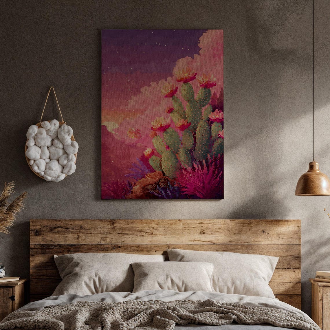 Blooming Cactus Magenta Sunset Desert Botanical Colorful Poster