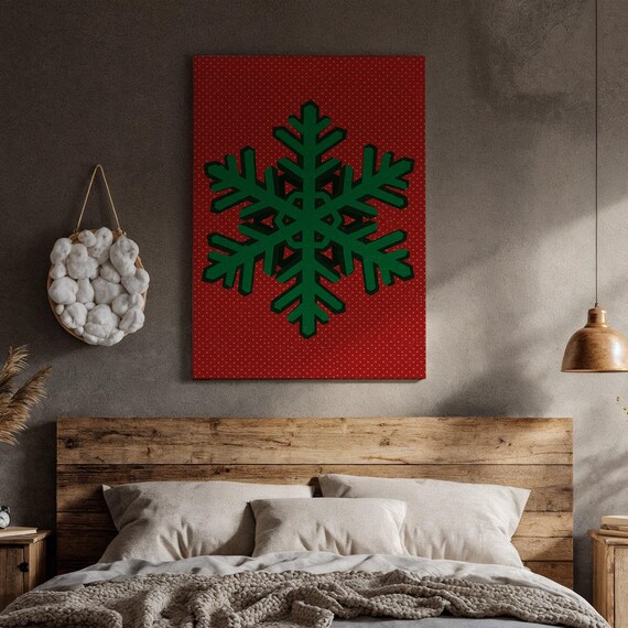 Green Snowflake Red Polka Dot Retro Christmas Graphic Art Poster