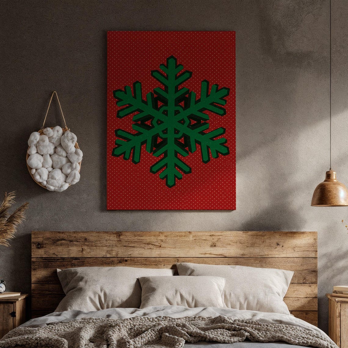 Green Snowflake Red Polka Dot Retro Christmas Graphic Art Poster