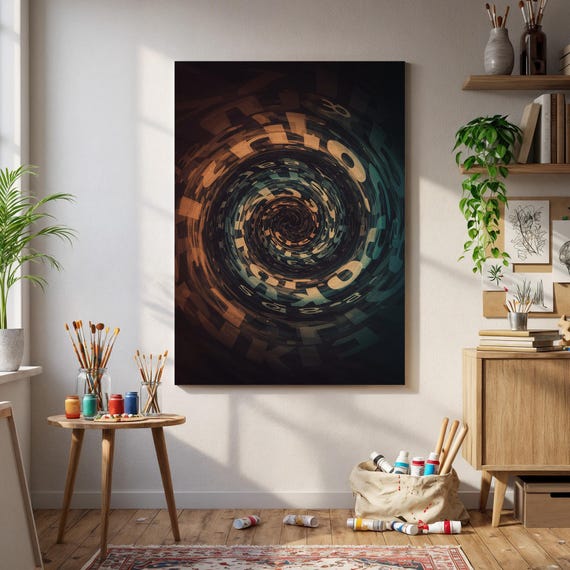 Dark Abstract Spiral Vortex Optical Illusion Numbers Artwork Poster